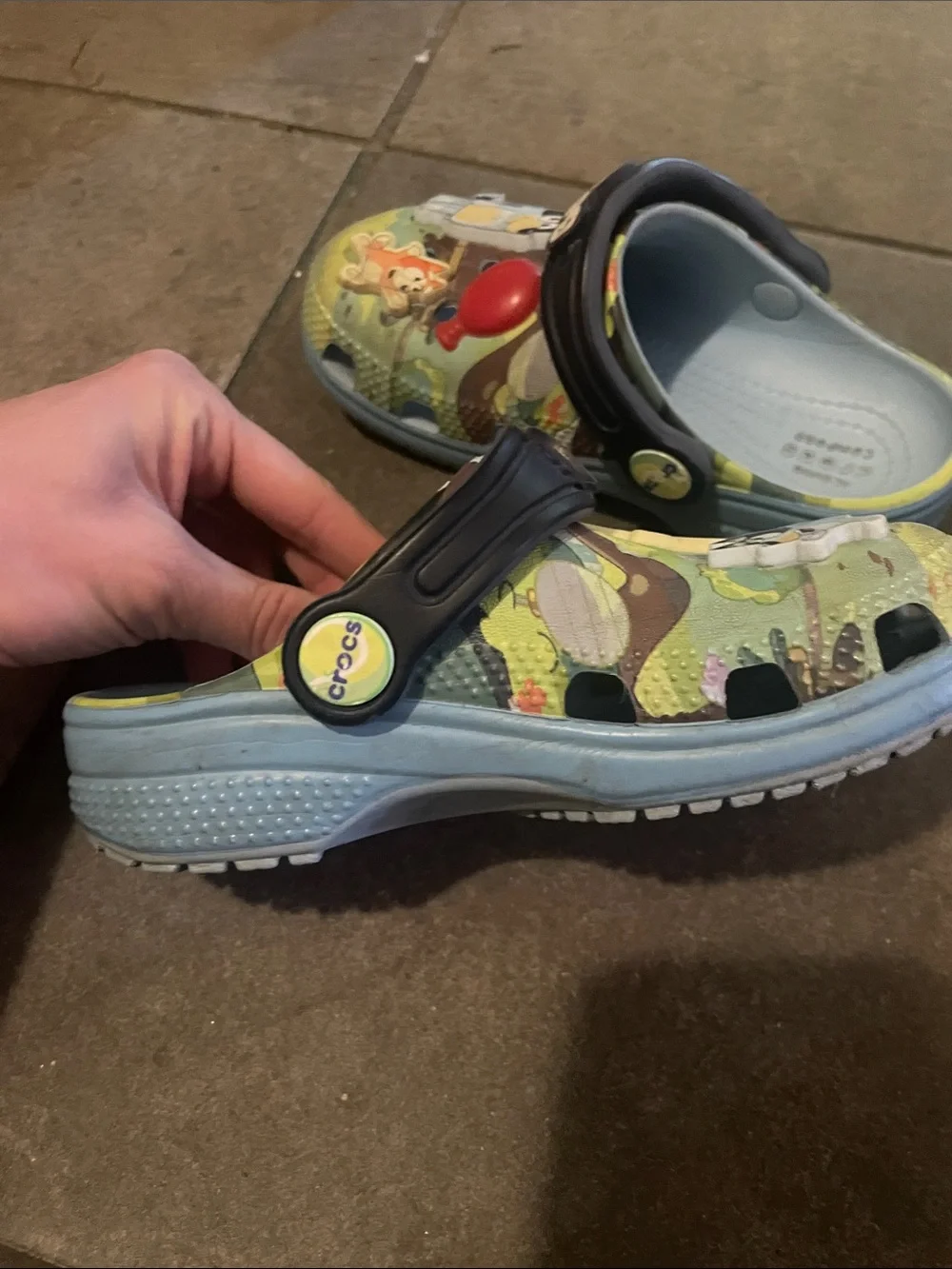 CROCS Kids Clog in Green with Navy Strap and Multicolor Characters